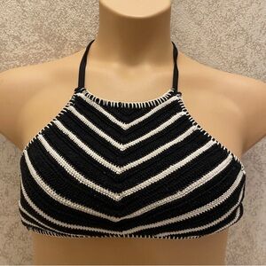 Xhilaration Black and White Striped Crochet Bikini Top
